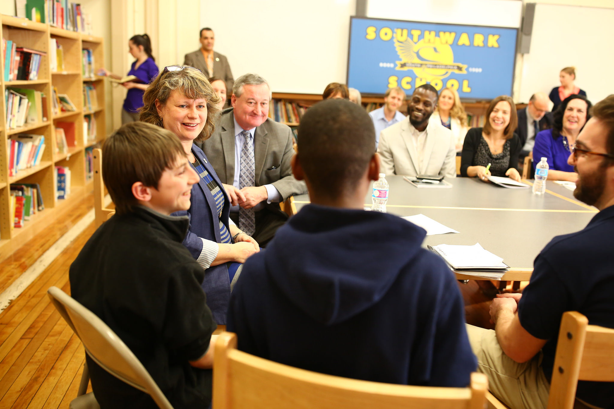 Mayor Kenney meets with parents, students, school staff and service providers at Southwark Elementary School in South Philadelphia to discuss how community schools help students succeed.